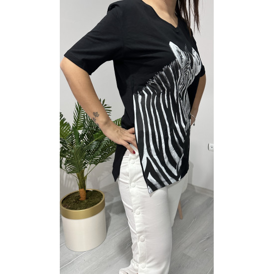 Taşlı Zebra Baskılı T-shirt