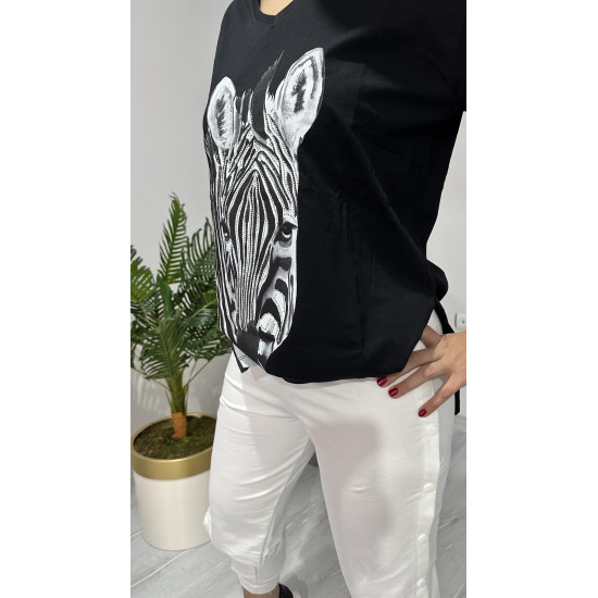 Taşlı Zebra Baskılı T-shirt